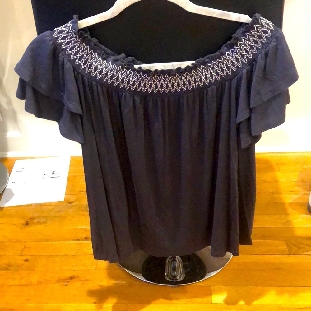 Aerie gray soft and sexy elastic Off-shoulders Boho Top size L ruffle sleeve